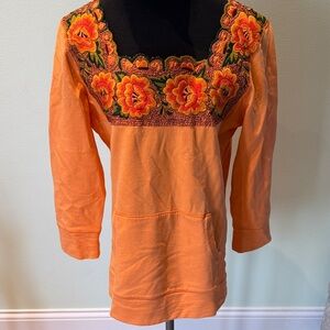 Lucky Brand Women’s Orange Floral Embroidered Pullover, Size S